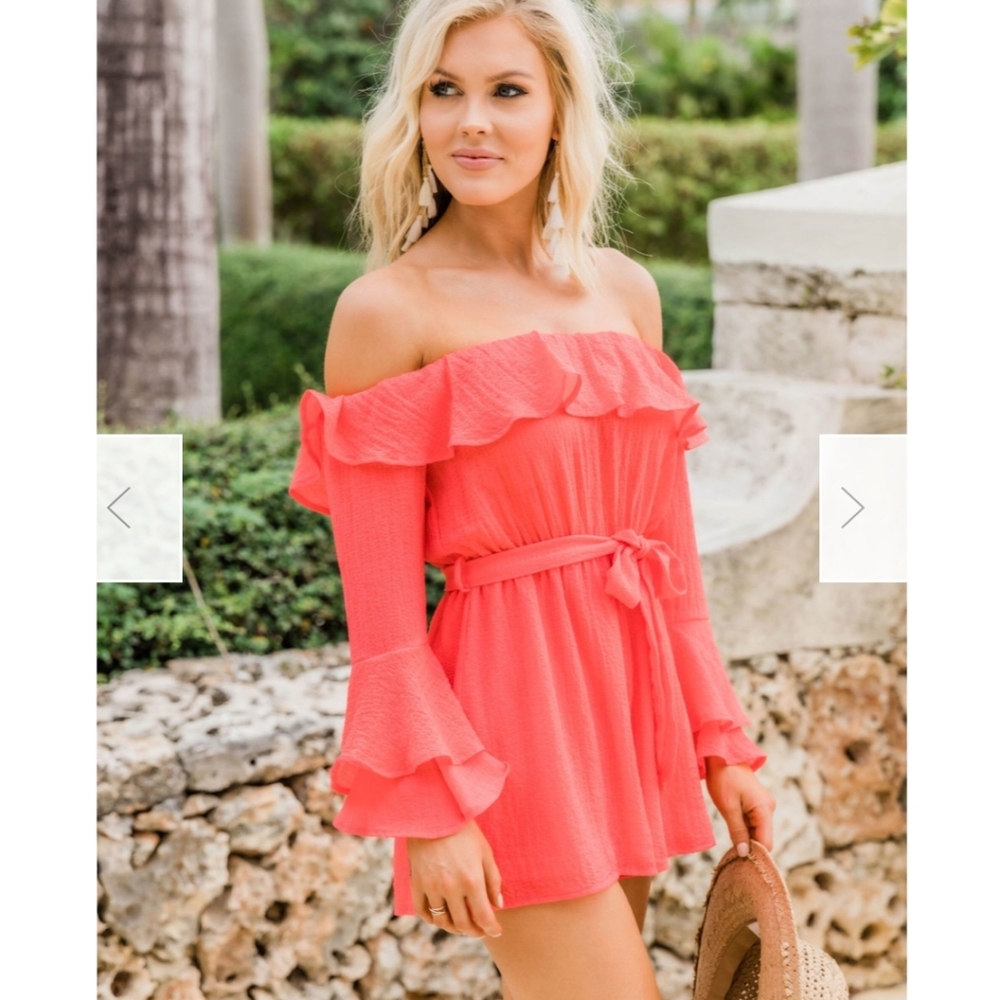 Pink Lily Coral Romper